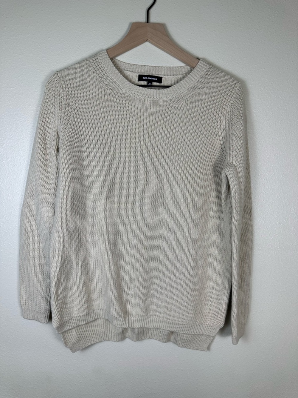 525 AMERICA Women XS Emma Minimalist Knit Crewneck Shaker Stitch Cotton Sweater - Picture 3 of 7